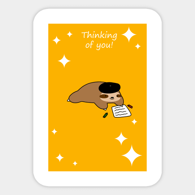 "Thinking of You" Beatnik Sloth Sticker by saradaboru